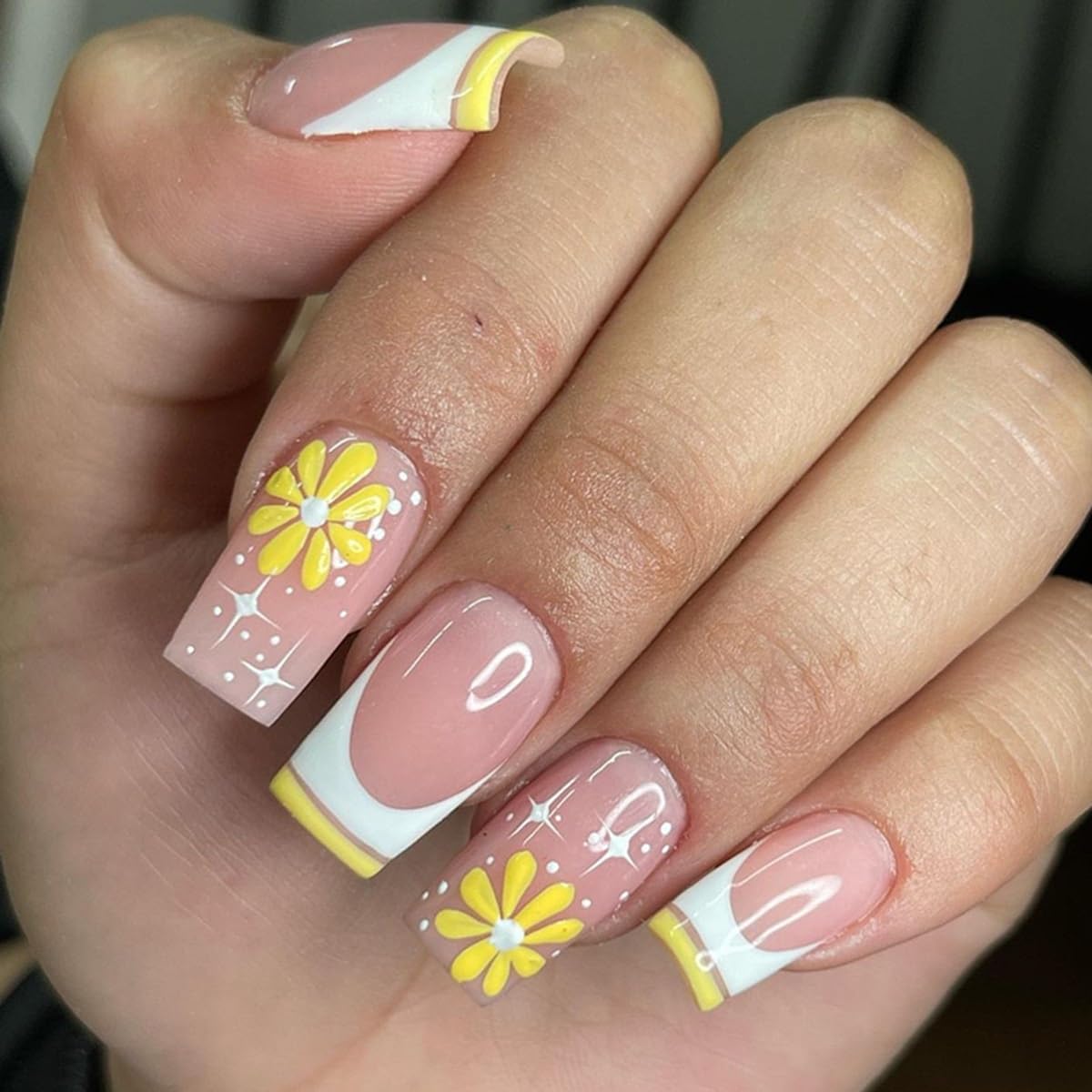 CTTHNBD Press on Nails Square, Medium, Black French Tip Fake Nails