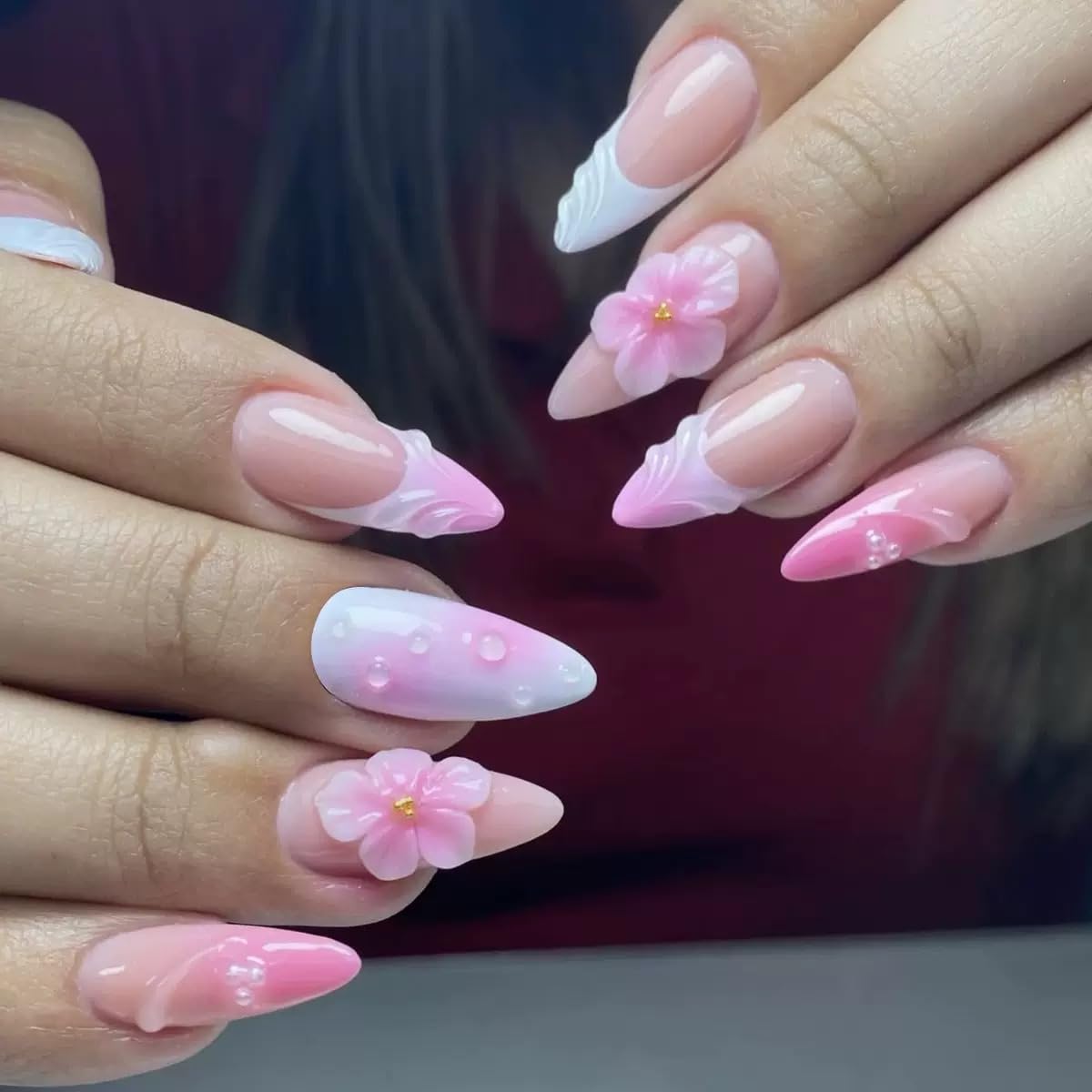 CTTHNBD Press on Nails Almond, Medium, French Tip Fake Nails