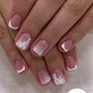 Purple Press On Nails Short Square Black Flowers Line Design Rhinestones