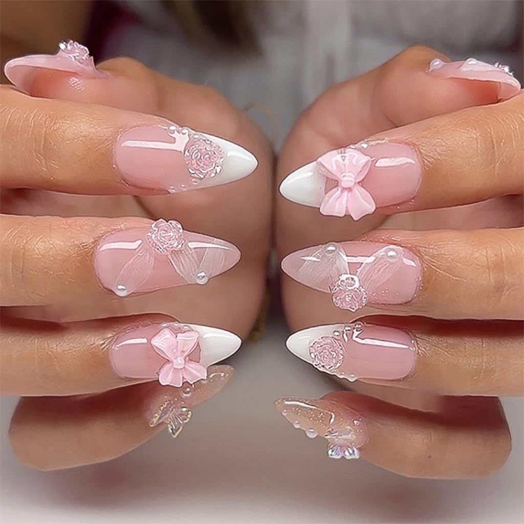 CTTHNBD Press on Nails Almond, Medium, French Tip Fake Nails