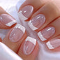 Purple Press On Nails Short Square Black Flowers Line Design Rhinestones