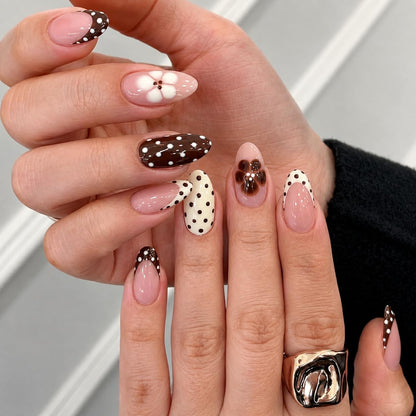 Fall Press on Nails Medium Almond, French Tip & Leopard Print