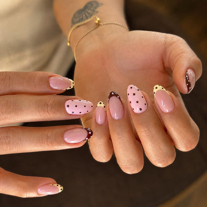 Fall Press on Nails Medium Almond, French Tip & Leopard Print