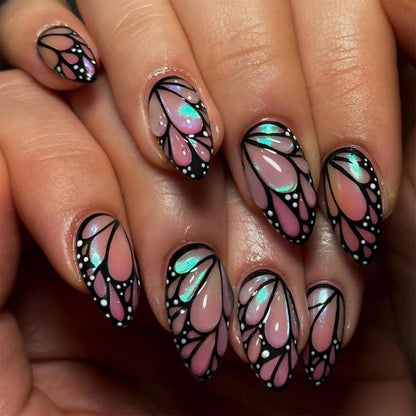 Spring Fake Acrylic Press On Nails – Starry Sky Designer False Nails Medium Almond, Salon Quality, Glossy Reusable Stick-On Nails for Weddings, Outdoor Picnics & Parties | Gift for Women