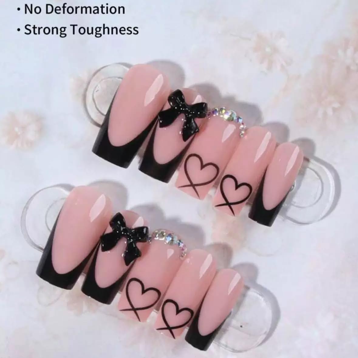CTTHNBD Press on Nails Square, Medium, Black French Tip Fake Nails