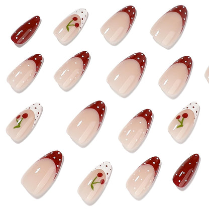 Medium Almond Press On Nails - Polka Dot & Cherry