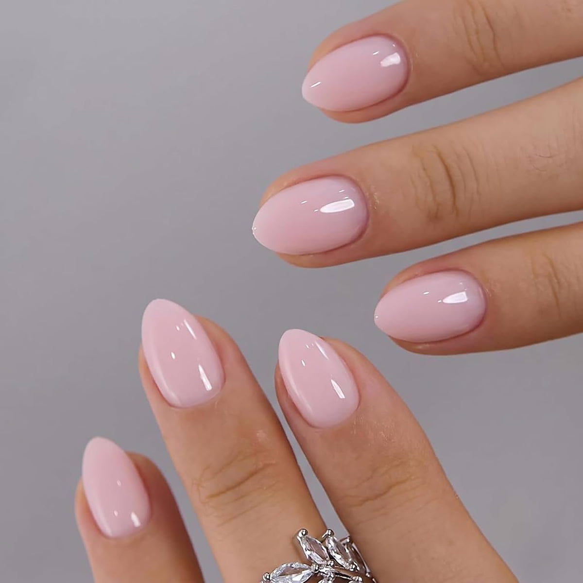Handmade Press on Nails Short Almond Nude Polka Dot Glossy Reusable Fake Nails, Minimalist Beige Acrylic Press on Nails with White Dot Design for Women Girls 10 PCS(M)