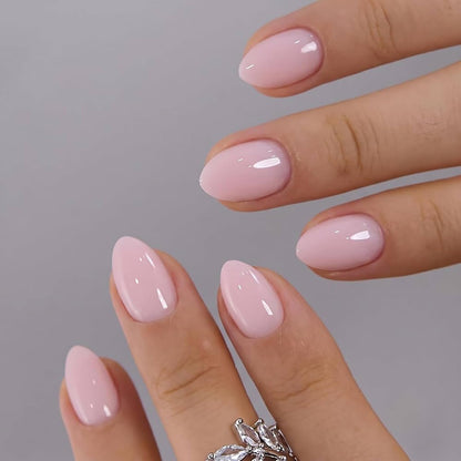 Handmade Press on Nails Short Almond Nude Polka Dot Glossy Reusable Fake Nails, Minimalist Beige Acrylic Press on Nails with White Dot Design for Women Girls 10 PCS(M)