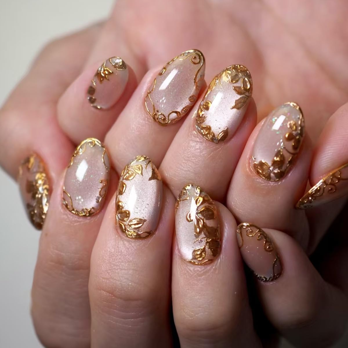 Spring Fake Acrylic Press On Nails – Starry Sky Designer False Nails Medium Almond, Salon Quality, Glossy Reusable Stick-On Nails for Weddings, Outdoor Picnics & Parties | Gift for Women