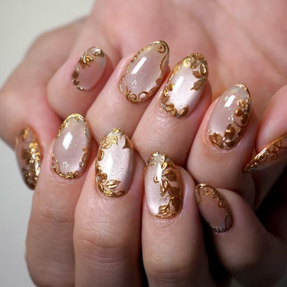 Spring Fake Acrylic Press On Nails – Starry Sky Designer False Nails Medium Almond, Salon Quality, Glossy Reusable Stick-On Nails for Weddings, Outdoor Picnics & Parties | Gift for Women