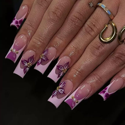 CTTHNBD Press on Nails Square, Medium, Black French Tip Fake Nails