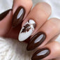 Dark Brown Tortoise Shell Press On Nails, Short Oval Fake Nails 24Pcs