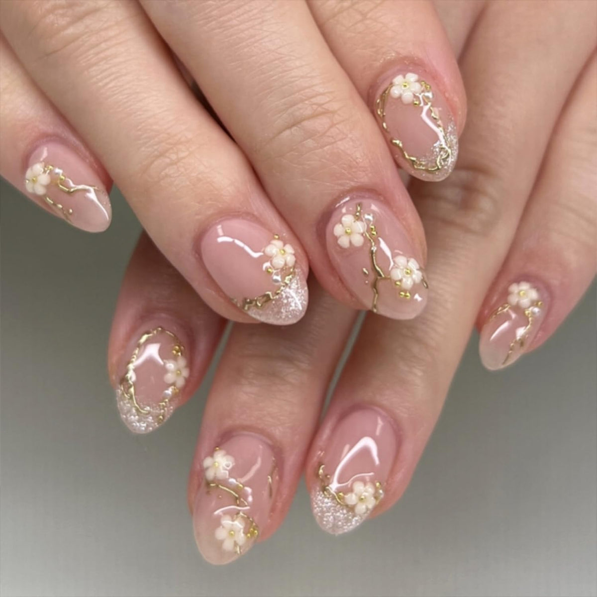 Almond Press on Nails Medium French Tip Fall Fake Nails with Brown Leopard Design Acrylic Nails Glossy False Nails Press ons Full Cover Glue on Nails for Women Manicure 24Pcs