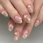 Almond Press on Nails Medium French Tip Fall Fake Nails with Brown Leopard Design Acrylic Nails Glossy False Nails Press ons Full Cover Glue on Nails for Women Manicure 24Pcs