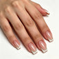 24PCS French Tip Press On Nails, Glossy Nude Square, Silver Edge