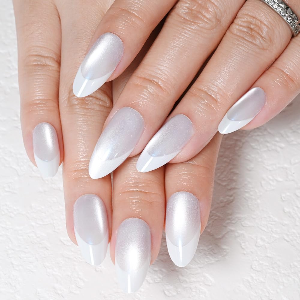 Spring Fake Acrylic Press On Nails – Starry Sky Designer False Nails Medium Almond, Salon Quality, Glossy Reusable Stick-On Nails for Weddings, Outdoor Picnics & Parties | Gift for Women