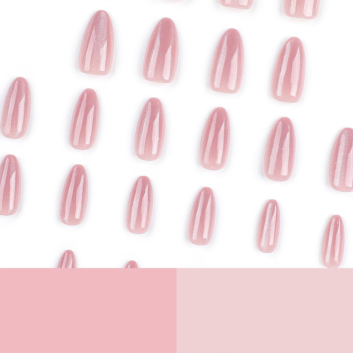 24Pcs Nail Press ons, Medium Press On Nails Almond Nude Pink Fake Nails with Cat's Eye Glossy High-end Design, Acrylic Artificial False Stick On Nails for Women Girls