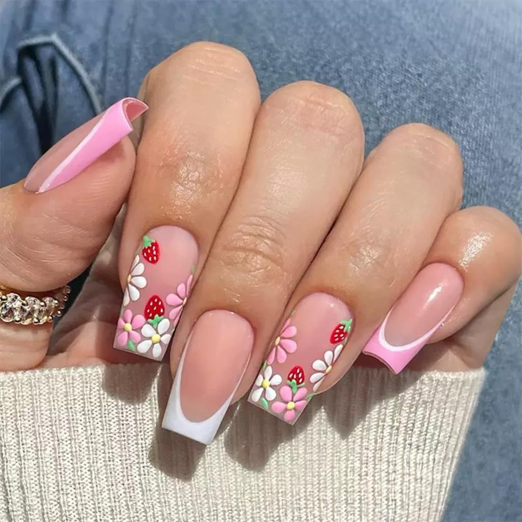CTTHNBD Press on Nails Square, Medium, Black French Tip Fake Nails