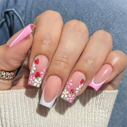 CTTHNBD Press on Nails Square, Medium, Black French Tip Fake Nails