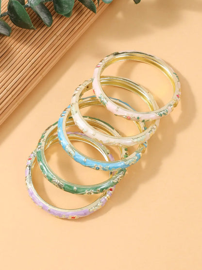 5 Pcs Ladies Cloisonné Enamel Bracelets, Elegant All-Over Print, Perfect Gift for Teachers, Moms, Birthdays, Christmas, Thanksgiving