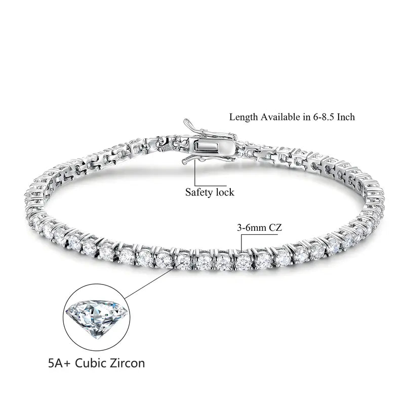 GEMSME Unisex Cubic Zirconia Brass Round Cut Waterproof Tennis Bracelet - Casual Jewelry for Women, Hiphop Chain Accessory, Anniversary/Birthday/Daily Gift for Him, High-Quality Sohochic Piece