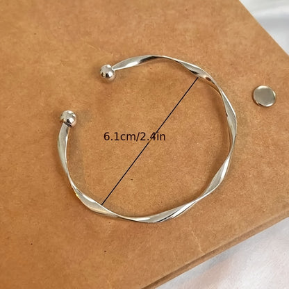 1pc Vintage Golden Silver Twisted Wave Bangle Elegant Simple Open Bracelet with Ball Ends Delicate Metal Wrist Jewelry Accessories for Women