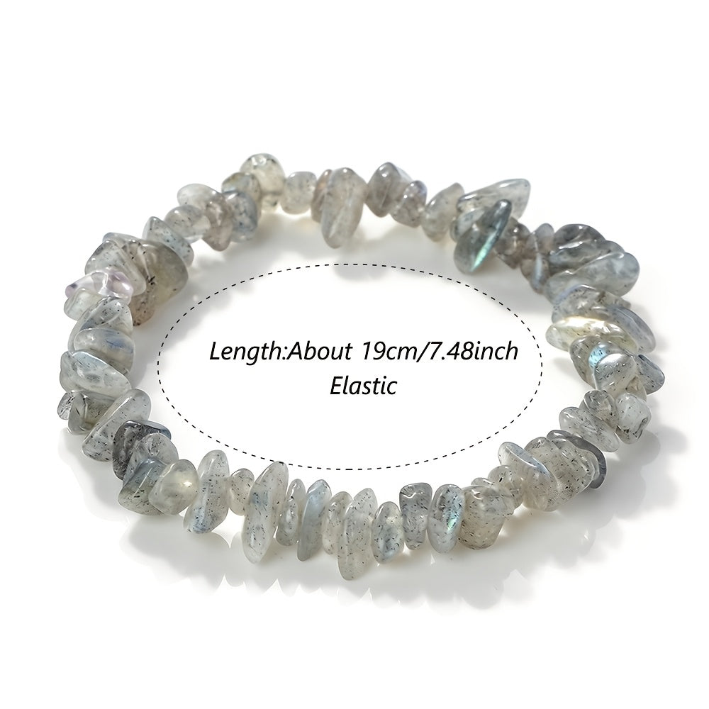 1pc Men' & Women' White Pebble Bracelet with Elastic Cord & Transparent Stones - Suitable for Beach Vacation, Casual Attire, Gift for Valentine' Day, Mother' Day, Graduation - Year-Round Minimalist Bangle