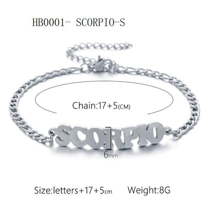 Women's 3:1 Fergal Constellation Bracelets for Women - Hypoallergenic Tarnish Proof Stainless Steel, Waterproof, English Letter Accents, Golden & Silvery Metal Chain Link, Zodiac Signs Female All Seasons Daily Wear Costume Jewelry