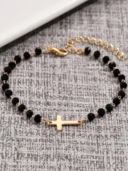 Fashion Cross Charm Decor Bracelet, Cross Beads Bracelet, Beaded Bracelets, Fashionable Temperament Beaded Design Hand Jewelry for Party, Daily Clothing Decor for Girl, Trendy All-match & Exquisite Jewelry for Birthday Gift, Fashionable Bracelet Style