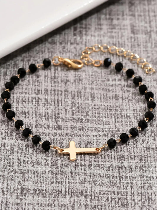 Fashion Cross Charm Decor Bracelet, Cross Beads Bracelet, Beaded Bracelets, Fashionable Temperament Beaded Design Hand Jewelry for Party, Daily Clothing Decor for Girl, Trendy All-match & Exquisite Jewelry for Birthday Gift, Fashionable Bracelet Style