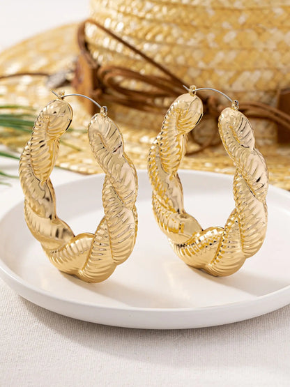 Fashion Classic Twist Rope Alloy Earrings, Fashionable Hoop Shape Earrings for Women, Perfect for Daily Wear and Holidays, Stylish and Unique Jewelry Accessories