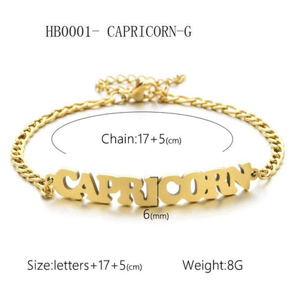 Women's 3:1 Fergal Constellation Bracelets for Women - Hypoallergenic Tarnish Proof Stainless Steel, Waterproof, English Letter Accents, Golden & Silvery Metal Chain Link, Zodiac Signs Female All Seasons Daily Wear Costume Jewelry