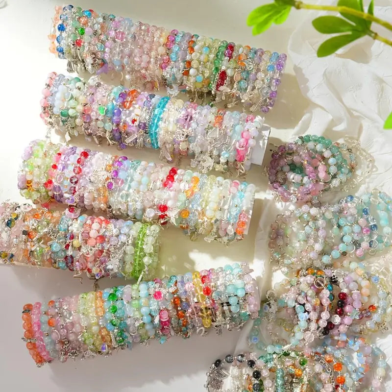 Women's Exquisite Trendy Fashionable Layered Bracelet Set - 15/35/75-Piece Colorful Glass Beads Bracelet Stacks, Boho Stackable Costume Jewelry Gift for Birthdays, Exquisite Trendy Bracelet