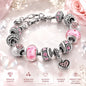 ARPURRAINA Women's Pink Stainless Steel Heart Design Bracelet Set, Exquisite Fashionable Jewelry with Delicate Beads, Dazzling Pendant, Adjustable Serpentine Chain, Bracelet Stacks for Valentine’s Day Gifts for Women