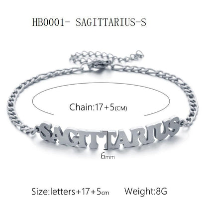 Women's 3:1 Fergal Constellation Bracelets for Women - Hypoallergenic Tarnish Proof Stainless Steel, Waterproof, English Letter Accents, Golden & Silvery Metal Chain Link, Zodiac Signs Female All Seasons Daily Wear Costume Jewelry