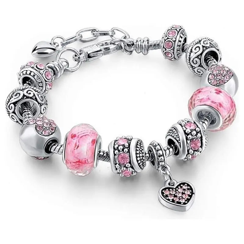 ARPURRAINA Women's Pink Stainless Steel Heart Design Bracelet Set, Exquisite Fashionable Jewelry with Delicate Beads, Dazzling Pendant, Adjustable Serpentine Chain, Bracelet Stacks for Valentine’s Day Gifts for Women