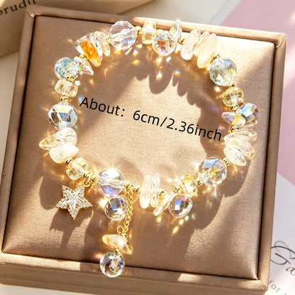 Women' Elegant Bohemian Minimalist Bracelet with Star Synthetic Zirconia Pendant - Sparkling Five-Pointed Suitable for Parties, Daily Wear,, Mother' Day, Valentine', Ramadan - Year-Round Accessory (No Plating Maintenance)