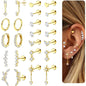 Women's Medical Steel Earring Stack Set, 11 Pairs Hypoallergenic Flat Back Studs & Hoops, Tarnish Free Accessories for Conch & Helix Piercings, Everyday Fashion Jewelry