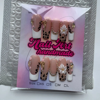 3.0-Inch Length Coffin Nails, 10pcs Y2K Style Press-On Nails, Handmade, XS-S-M-L Sizes, Perfect for Parties, Includes Jelly Glue, Crystal Stick and Nail File, Nail Art Set
