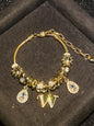 Women's Gold Tone Mixed Charm Beaded Bracelet A Z Initial Letters Available, Fashion Costume Jewelry Gift