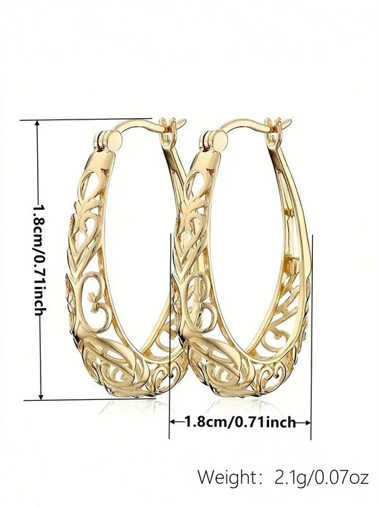 1 Pair Hollow Out Copper Hoop Earrings, Circular Hoop Earrings, Hoop Shape Earrings, Simple Fashionable For Women, Anniversary Birthday Jewelry Gift