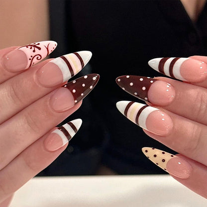 Dark Brown Tortoise Shell Press On Nails, Short Oval Fake Nails 24Pcs