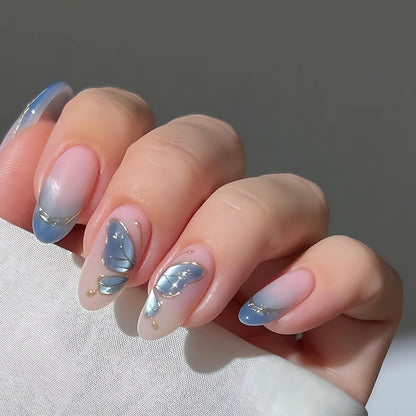 Almond Press On Nails Gold 3d Gold Glitter Ombre Design Date Night Nails For Women
