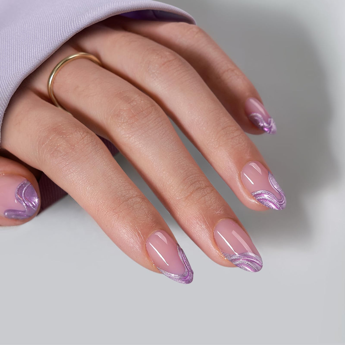 BTArtbox Halloween Press On Nails, French Tip Almond Nails, 32 Pcs Full Kit