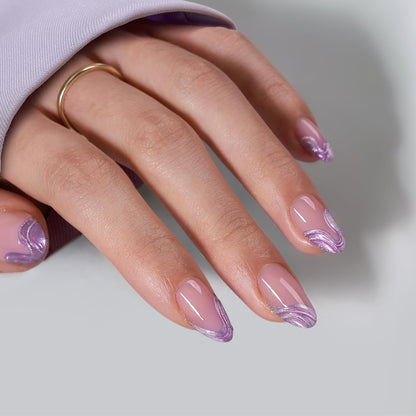 BTArtbox Halloween Press On Nails, French Tip Almond Nails, 32 Pcs Full Kit