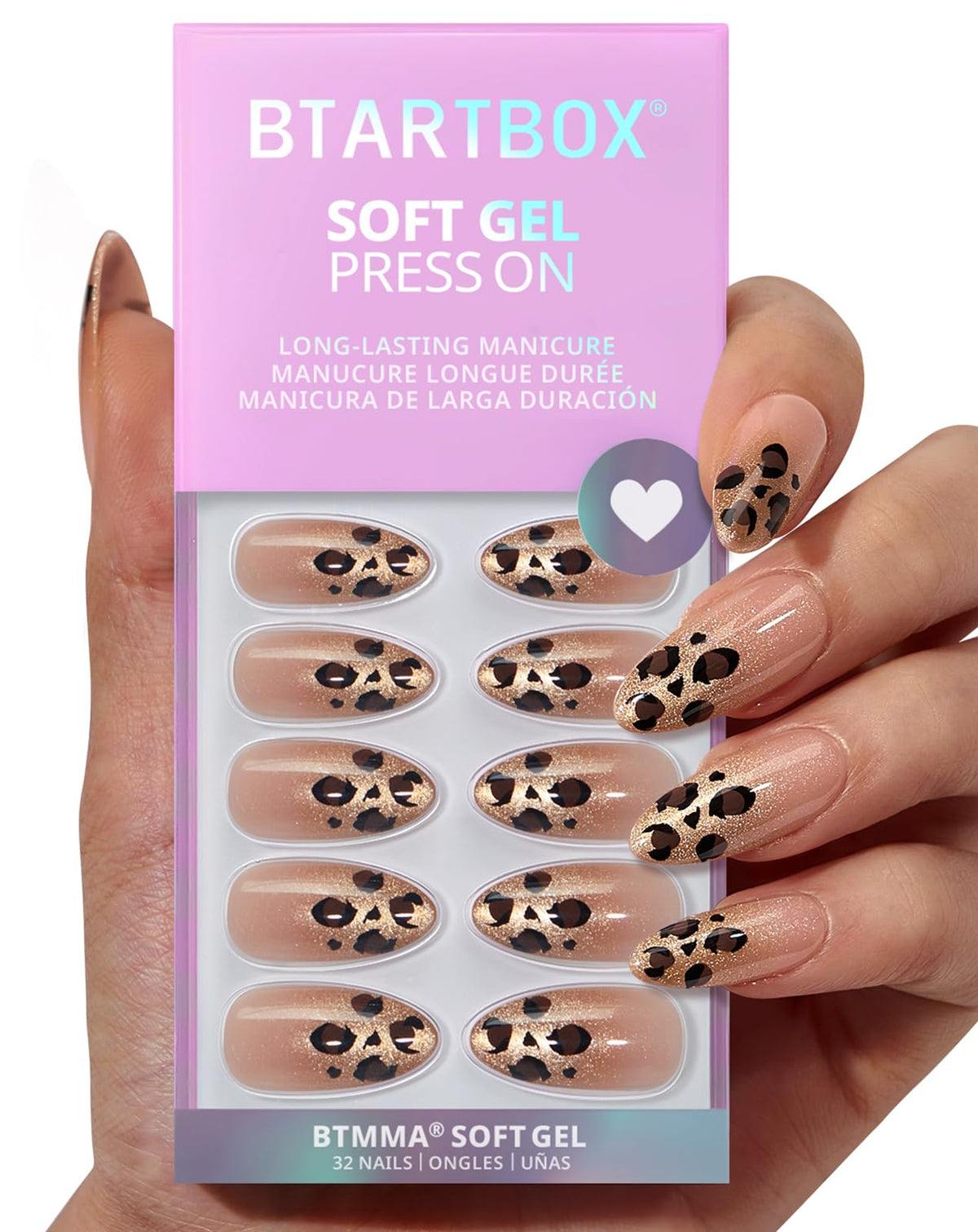 BTArtbox Halloween Press On Nails, French Tip Almond Nails, 32 Pcs Full Kit