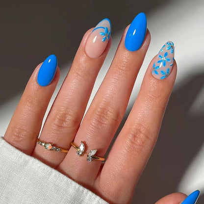 Short Press On Almond Fake Nails - Flower Acrylic Fall Nails Press Ons Full Cover Glue On Cute False Floral Stick On Nails for Women - 30 Pcs