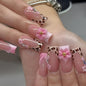 French Tip Press on Nails Medium Almond Fake Nails Brown Fall Nails Press Ons Brown Flower False Nails with Gold Rhinestones Design Glossy Glue on Nail Acrylic Stick on Nail for Women Set 24Pcs