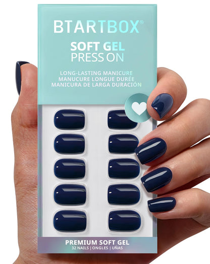 BTArtbox Press On Nails, Short Oval Dark Red Fake Nails, 32Pcs Full Kit