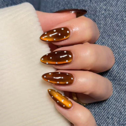 Medium Almond Press on Nails Brown Leopard